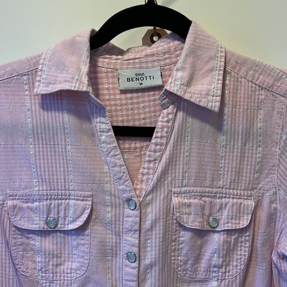 Gina Benotti Pink Plaid Snap Button Down Shirt - Picture 3 of 13